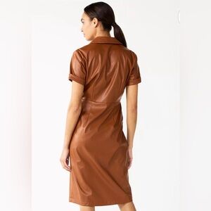 NEW Women's Nine West Faux-Leather Midi Dress medium 8 10 mid length milk choco